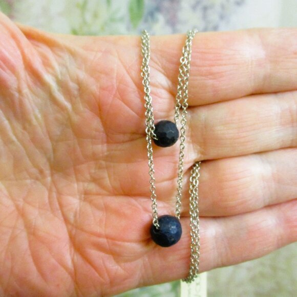 Vintage MACY'S Lapis Lazuli Sterling Silver Necklace: Faceted GEMSTONE 925 - Picture 4 of 14